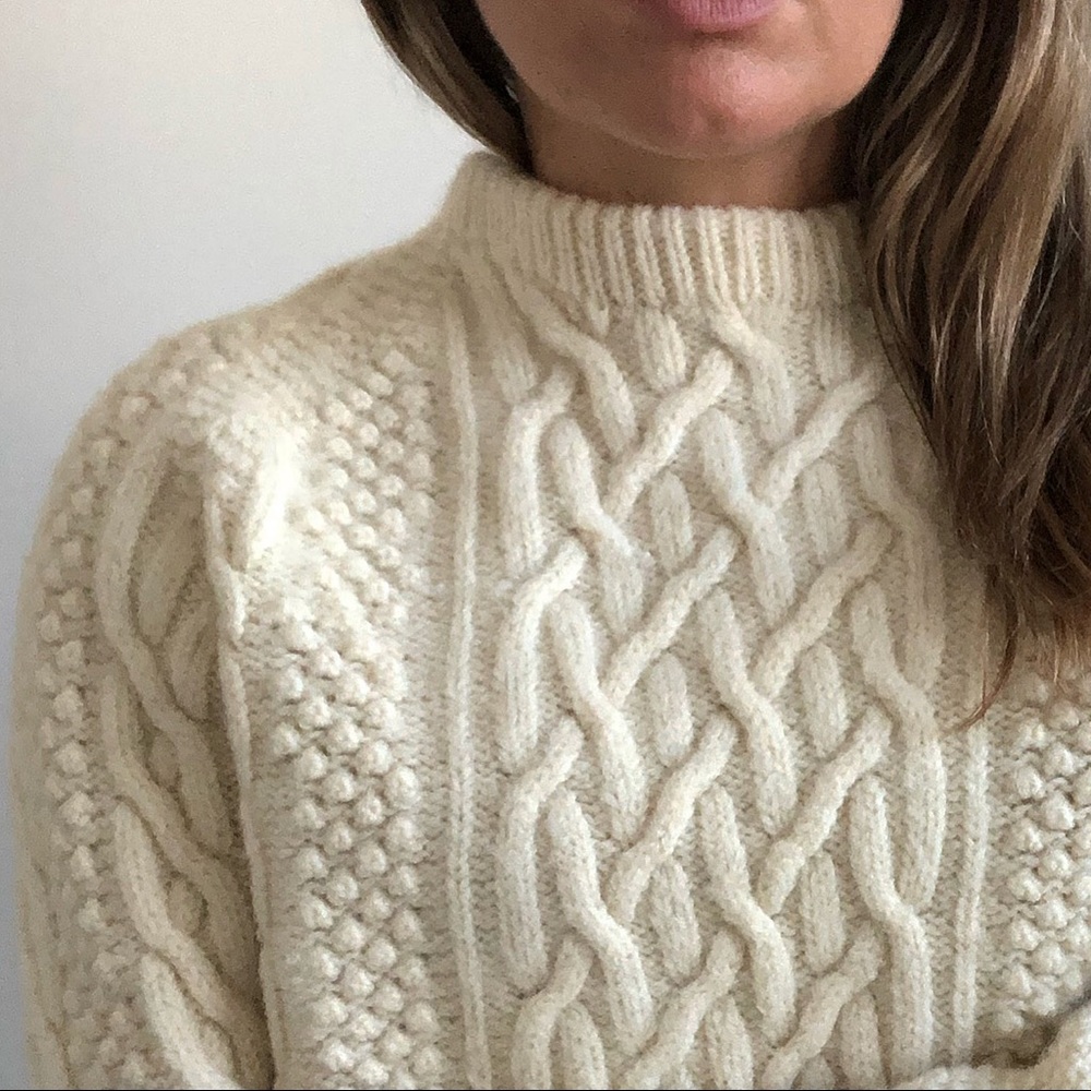 SOLD// Handmade Wool Fisherman’s Crewneck Sweater in Cream - Picture 5 of 9